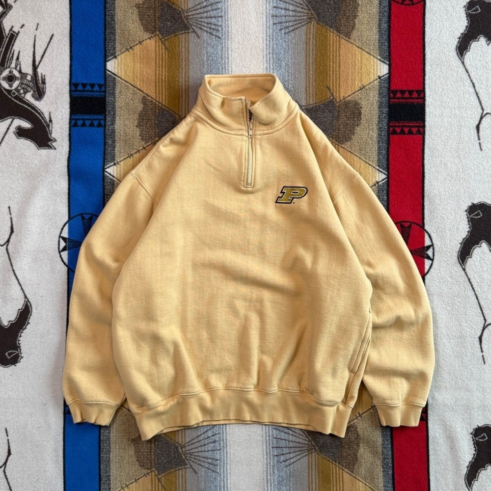 Cadre Athletic Purdue Boilermakers Quarter Zip Sweatshirt Mens XL Yellow Fleece